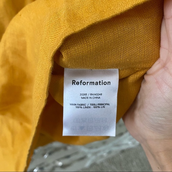 REFORMATION Yellow Ochre Spring Bow Sleeve Linen Mini Dress 2 - Picture 9 of 12